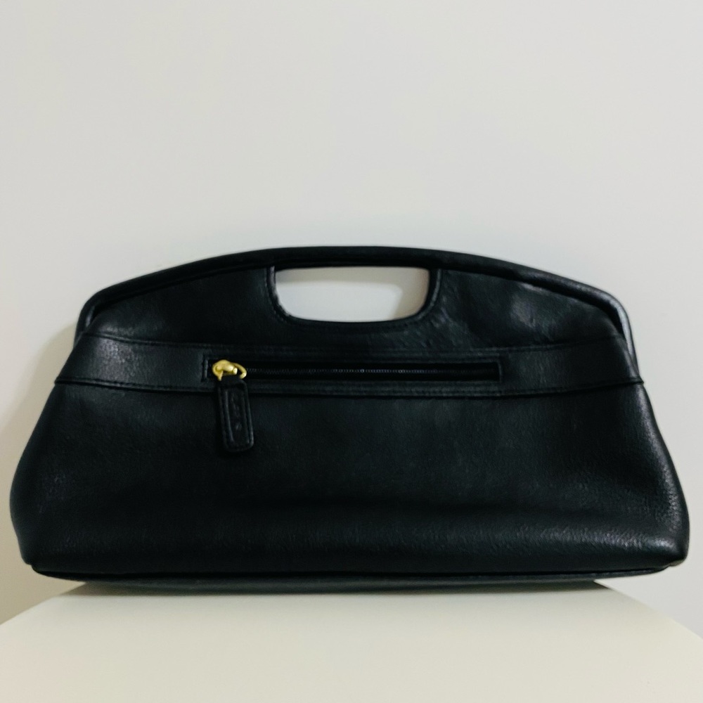Talbots Vintage Clutch Black Leather & Gold Chain